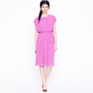 J.Crew Collection Blouson Pink Pleated Dress Size 6 Side Zip Sleeveless Midi